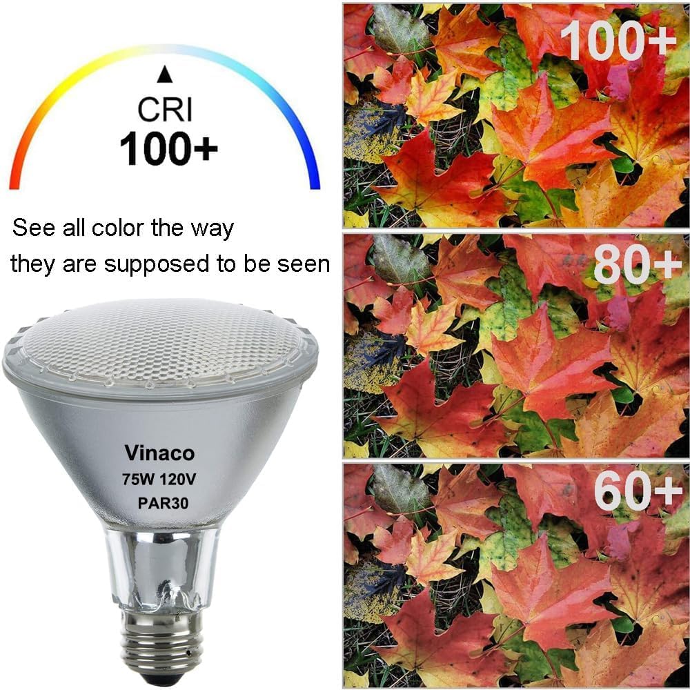 Vinaco Halogen PAR30 Long Neck 75W 120V 1000LM, 6 Pack High Output